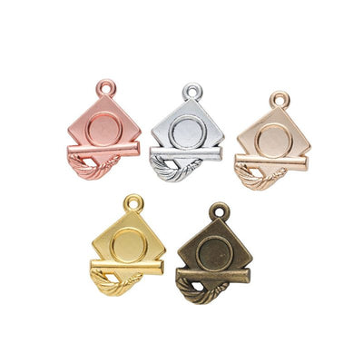 Graduation Cap metal pieces shown in the available finishes.