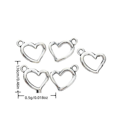 Antique Silver open heart outline charm shown in product image 1
