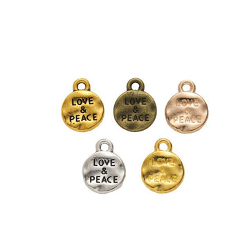 LOVE and PEACE Double Sided Round Charms in Five Finishes
