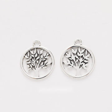Double Tree of Life Round Charm in Antique Silver Finish