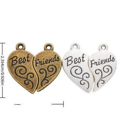 Finish overview of best friends split heart script metal charm