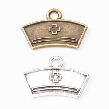 Antique Nurse Cap With Cross Metal Charm, Two Finishes