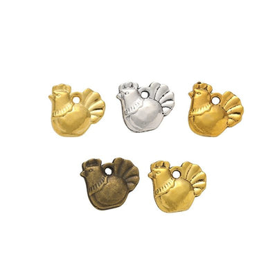 Chinese Zodiac Rooster metal pieces shown in the available finishes.