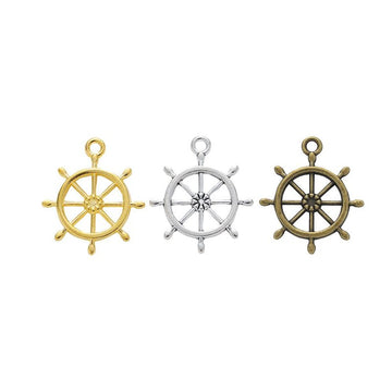 Slim Ship Wheel Charm in 4 Metal Finishes for Jewelry Making