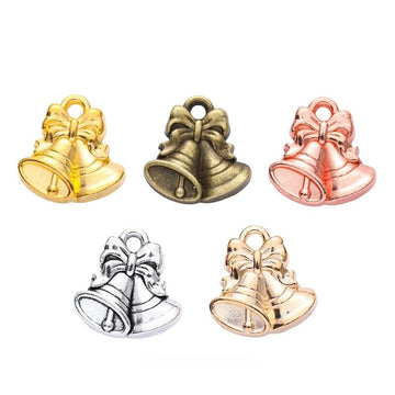 Double Christmas Bell Charms with Bows in Five Finishes