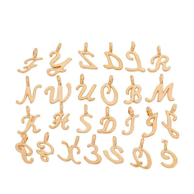 Script alphabet set metal component, grouped front view on white