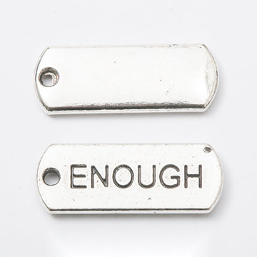 ENOUGH Engraved Rectangular Tag Pendant Charm in Antique Silver