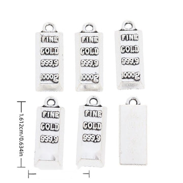 Lettered Gold Bar Metal Charms in Antique Silver Finish