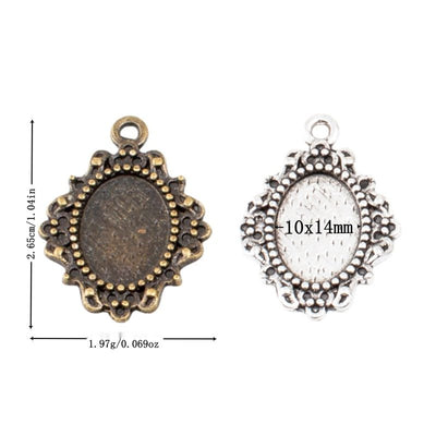 Ornate Oval Cabochon Setting Charm Pendant shown in the available visible finishes