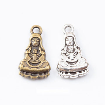 Small Seated Guanyin Metal Charm Pendant For Jewelry Making And Craft Projects