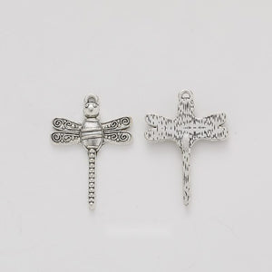 Textured Dragonfly Charm Metal Pendant for Jewelry Making