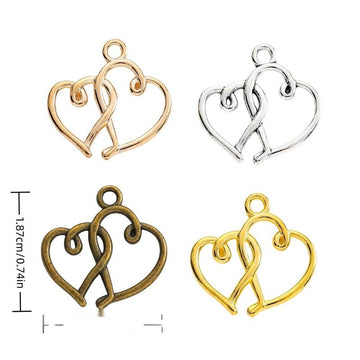Interlocking Double Heart Metal Charm in Four Finishes