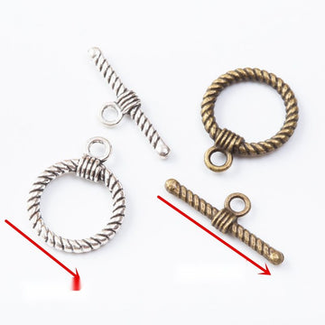 Antique Bronze and Silver Rope Texture Toggle Clasps