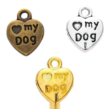 Vintage Finish Metal My Dog Heart Charms in 3 Style Options