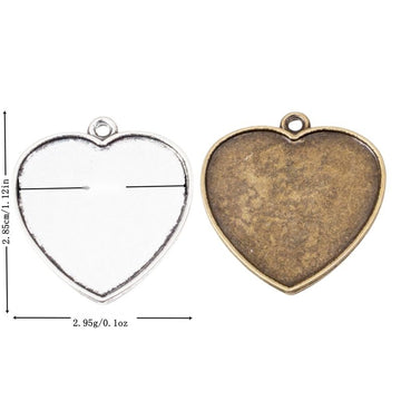 Heart Cabochon Pendant Trays in Two Antique Metal Finishes