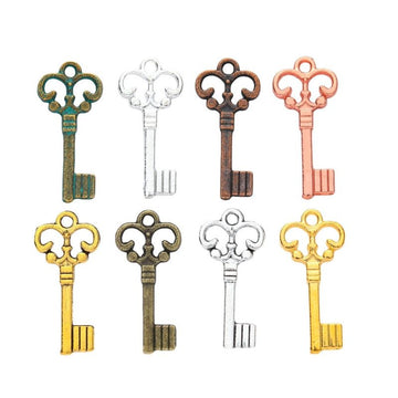 Ornate Key Metal Charm In 8 Finish Options for Jewelry Making