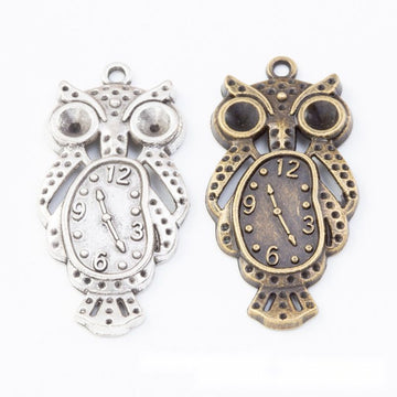 Antique Metal Owl Clock Charm Pendant With Textured Detail, 2 Finishes