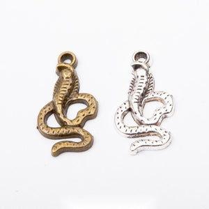 Coiled Cobra Snake Metal Charm in Two Antique Finishes