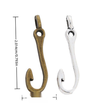 Fish Hook Charm with a curved fish-hook silhouette in 2 Metal Finishes