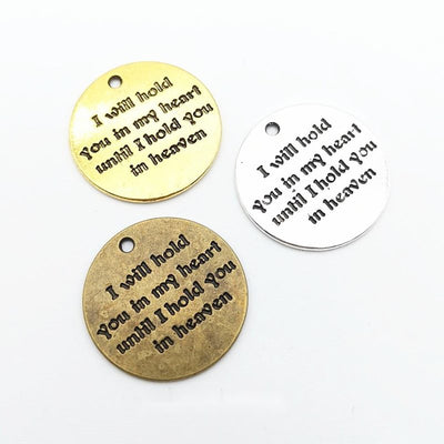 Heaven Memorial Quote Disc metal piece shown in Antique Bronze, Antique Gold, Antique Silver