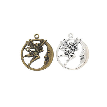 Round Angel and Stars Metal Charms in Two Antique Finishes