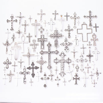 Assorted Antique Silver Cross Metal Charms in Seventy Designs