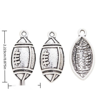 Double-Sided American Football Metal Charms in Antique Silver