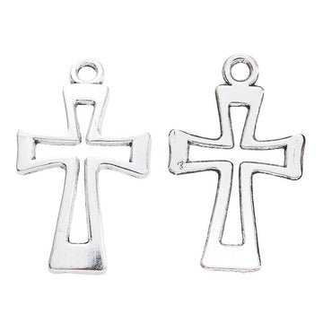 Open Outline Cross Metal Charm for Jewelry Making in Antique Silver
