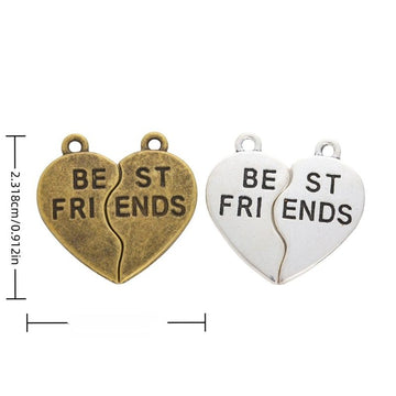 Best Friends Split Heart Block Letter Metal Charm in 2 Finishes