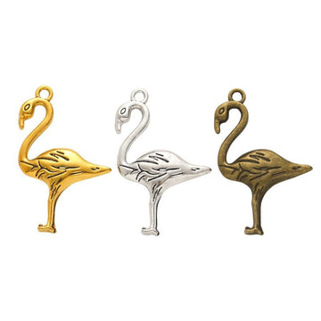 Standing Crane Bird Charms in Antique Bronze, Antique Gold, Antique Silver