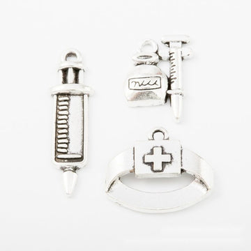 Medical Theme Silver Tone Metal Charms in 3 Pictured Designs