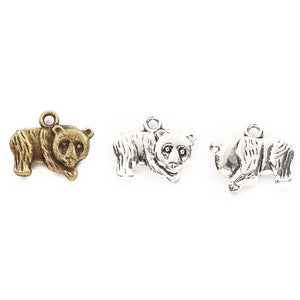 Walking Panda Charm in Antique Bronze and Silver Tone Metal