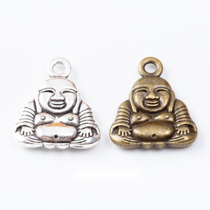 Smiling Buddha Metal Charms in Antique Bronze and Silver