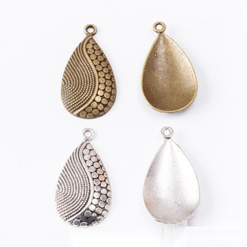 Textured Teardrop Metal Charm In 2 Finish Options for Jewelry Making