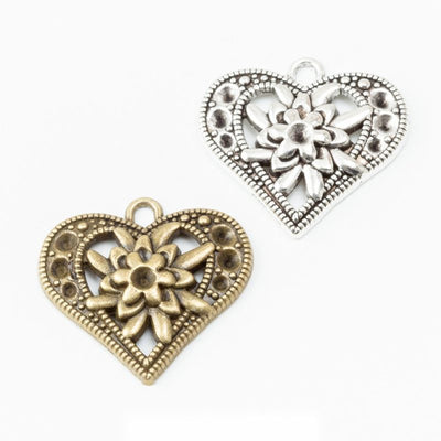 Open Heart Flower Charm front product view