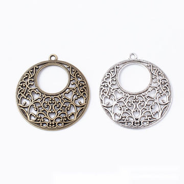 Filigree Round Connector In Antique Bronze and Antique Silver Metal Finish