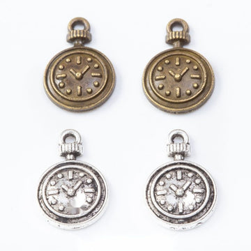 Round Clock Face Metal Charm Pendants in 2 Finishes