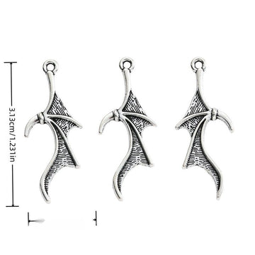Long Bat Wing Metal Charms in Antique Silver Finish