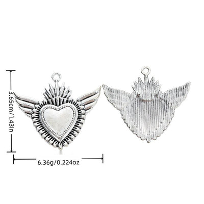 Antique Silver winged sacred heart charm shown in product image 1