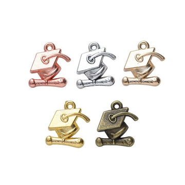 Graduation Cap Charm Pendants in 5 Metal Finish Options