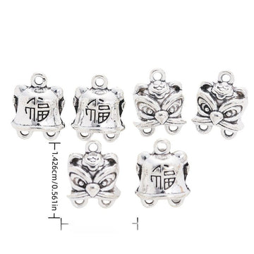 Fu Character Tiger Hat Connector Charm in Textured Metal for Jewelry Making