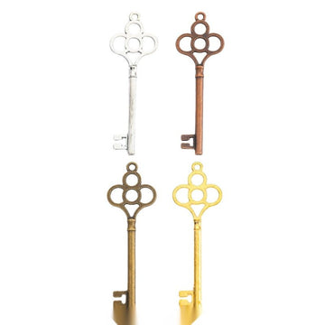 Ornate Skeleton Key Metal Charm in Four Pictured Finishes