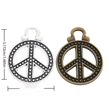 Large Beaded Peace Sign Charms in Bronze and Antique Silver