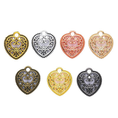 Filigree heart link shown across the available finishes
