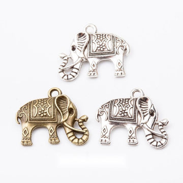 Ornate Elephant Charm In Antique Bronze and Antique Silver Metal Finish