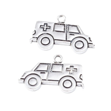 Antique Silver Ambulance Charm with Cross and Wheel Details