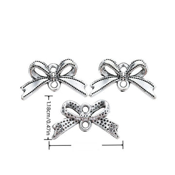Antique Silver Ribbon Bow Charm With Dotted Texture