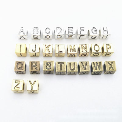 Square Alphabet Large Hole Metal Beads grouped product view on a white background