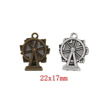 Detailed Ferris Wheel Charms in Two Antique Metal Finishes