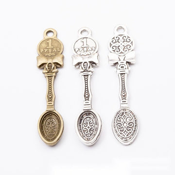 Ornate Spoon Metal Charms in Antique Bronze and Silver Finishes